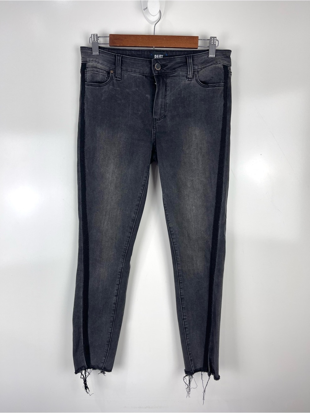 PAIGE Verdugo Ankle Twisted Seam Mid Rise Skinny Jeans Size 30 Black Granite